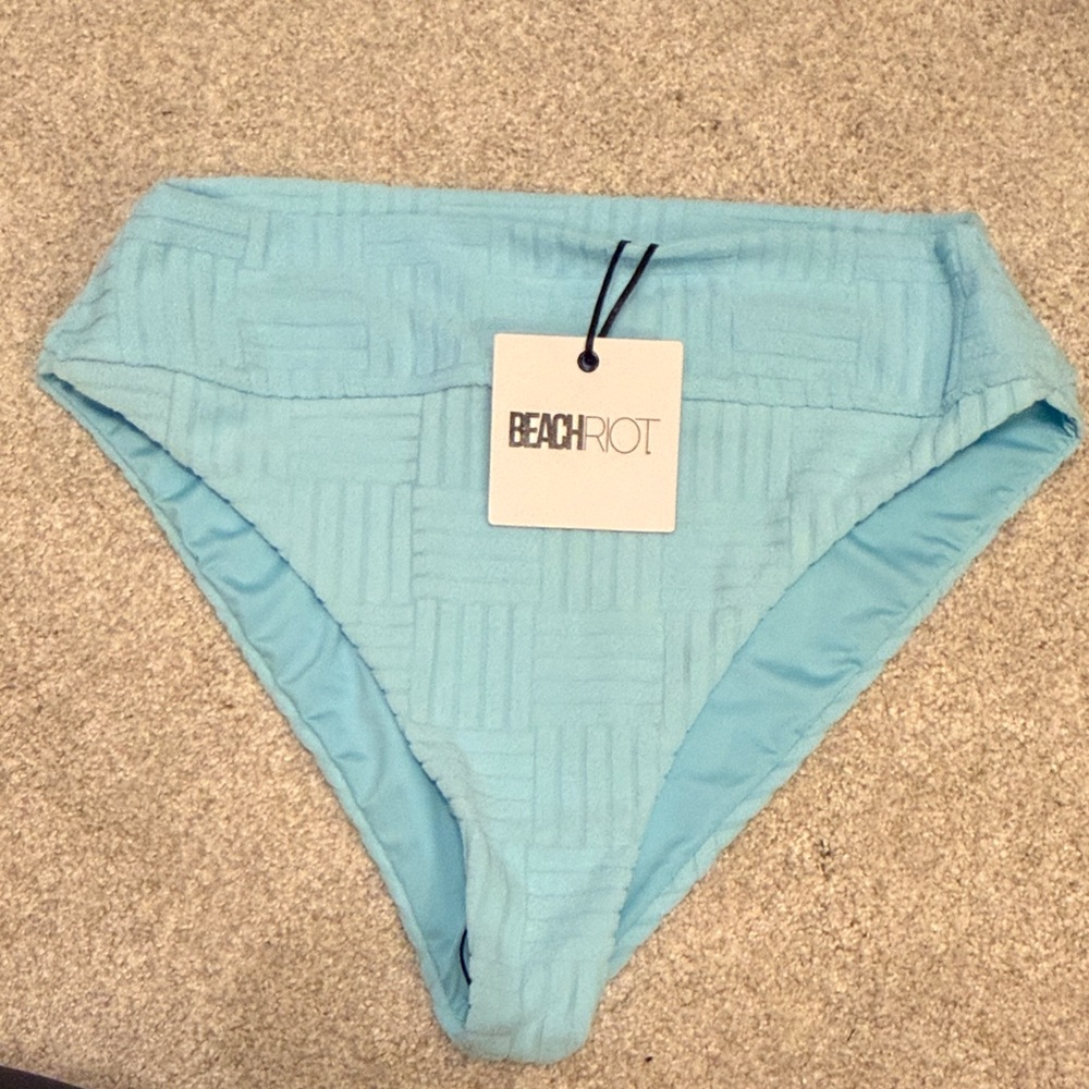 Beach Riot Light Blue Textured High-Rise Swim Bottoms